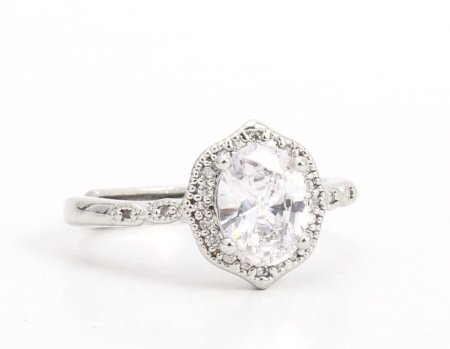 خاتم فضي فاخر حجر سداسي ابيض