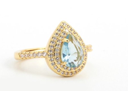 خاتم ذهبي فاخر حجر قطرة ازرق