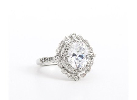 خاتم فضي فاخر حجر معرج ابيض