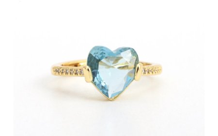 خاتم قلب ازرق زركون ذهبي