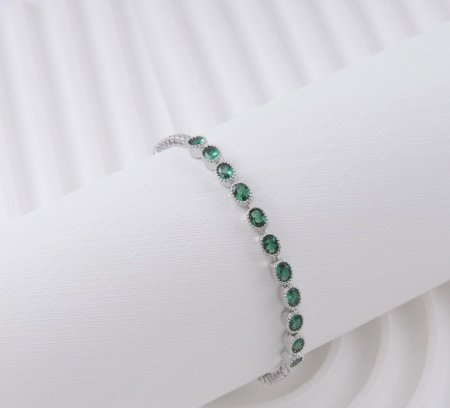 اسوارة تنس زركون بيضاوي اخضر فضي