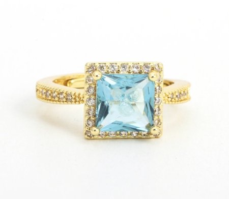 خاتم مربع ازرق زركون ذهبي